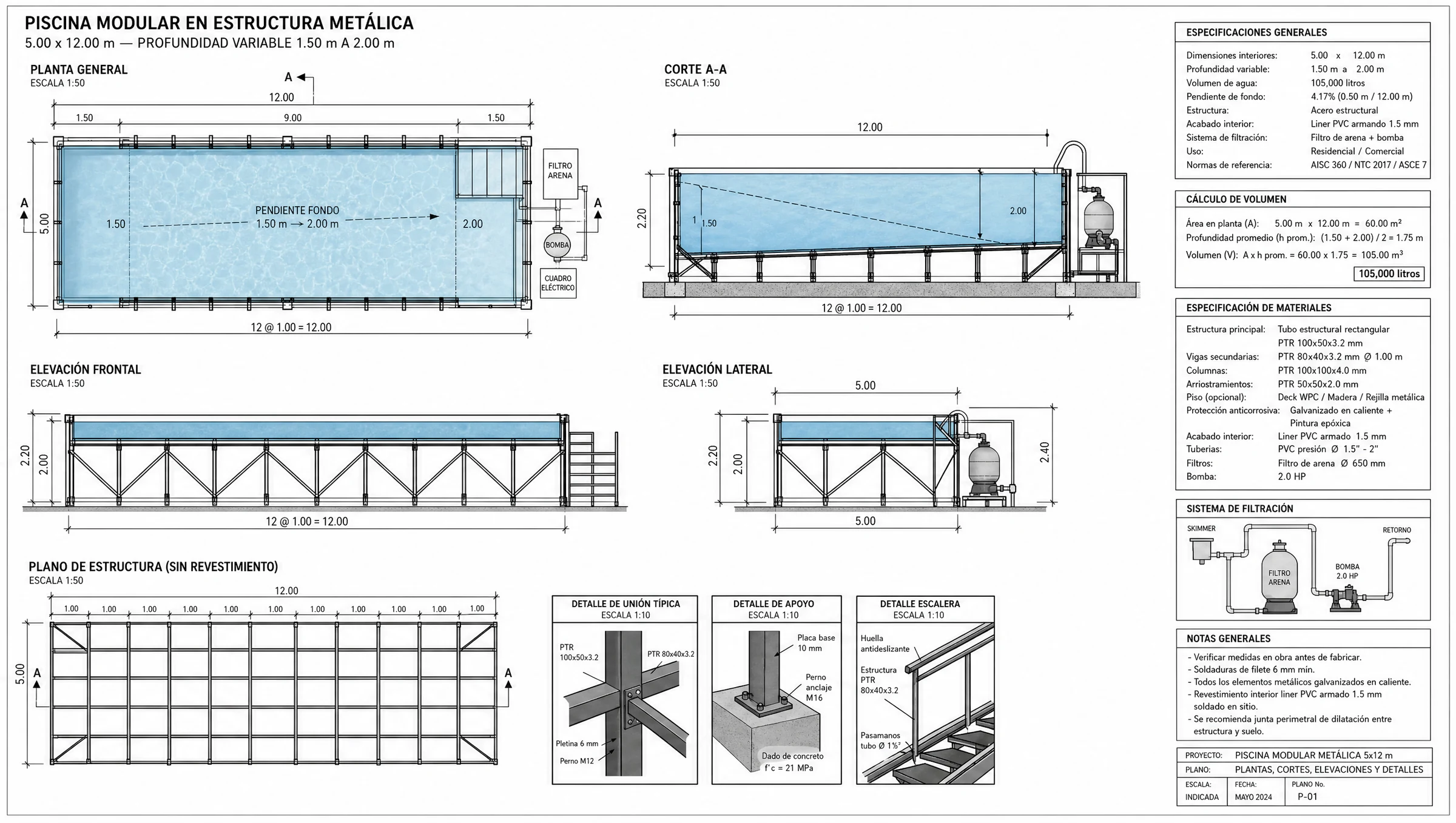 Plano Piscina Modular Premium 5 x 12 m